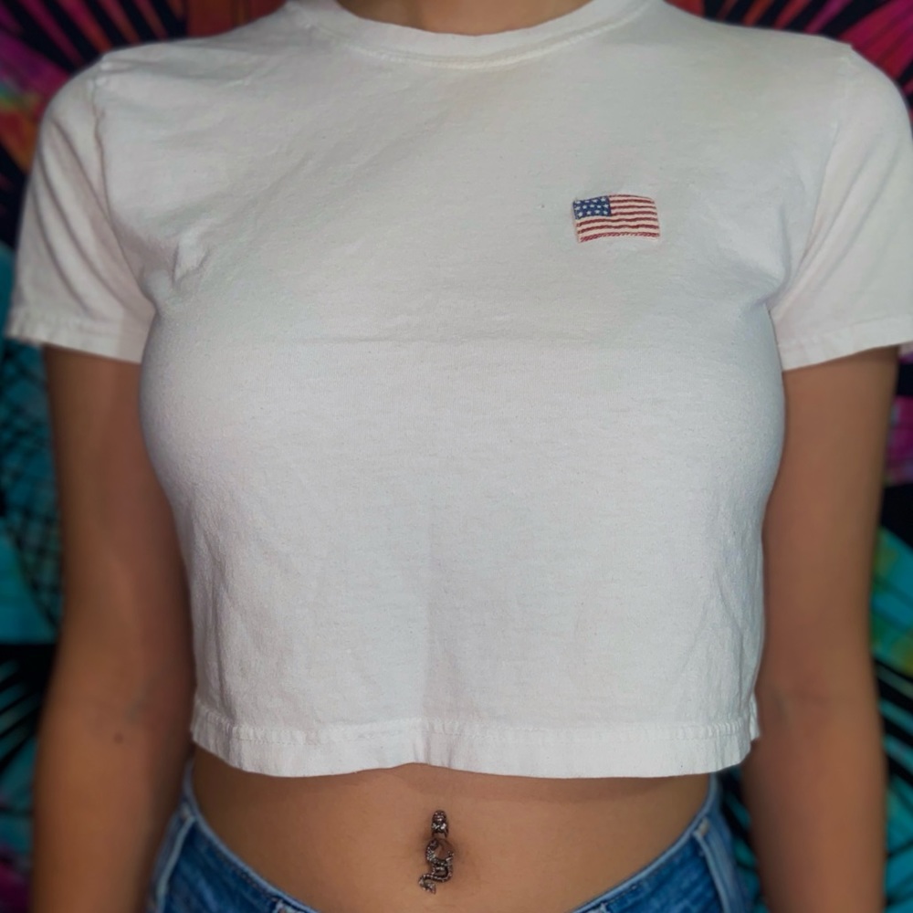 American flag patch cropped top